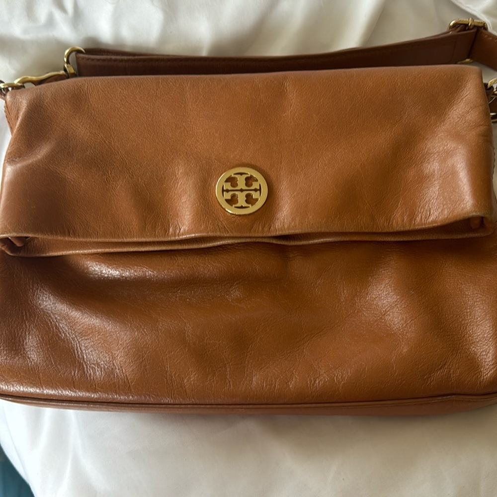 Tory Burch Tan Leather Fold-Over Crossbody Bag